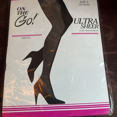 On the Go Pantyhose Womens Size 3 Ultra Sheer Off Black Sheer Toe